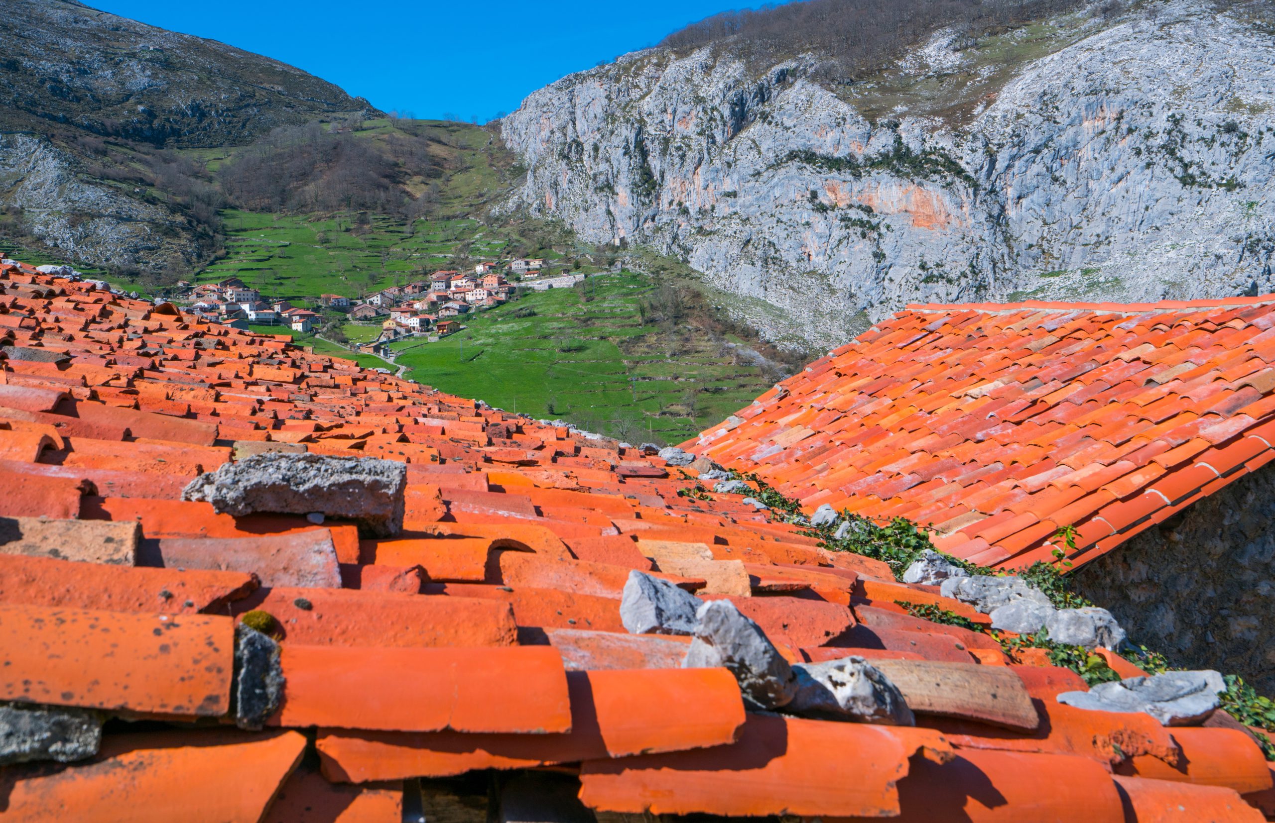 Red tiled rooftops in mountain village