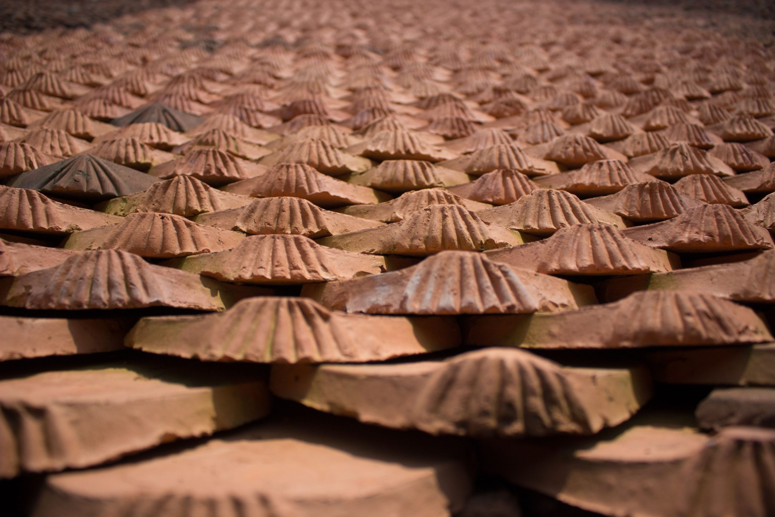 Rows of traditional terracotta roof tiles