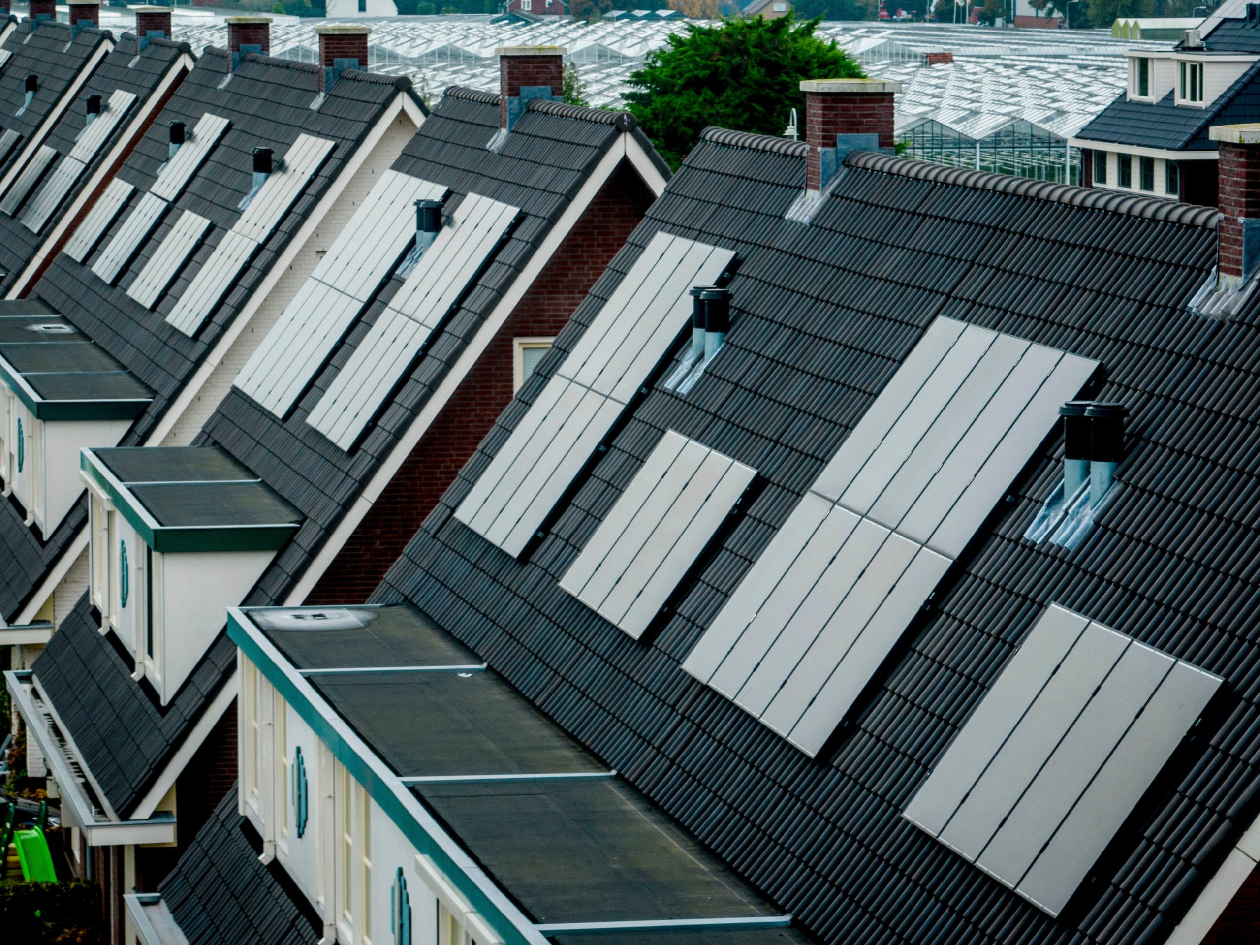 Solar panels on residential rooftops