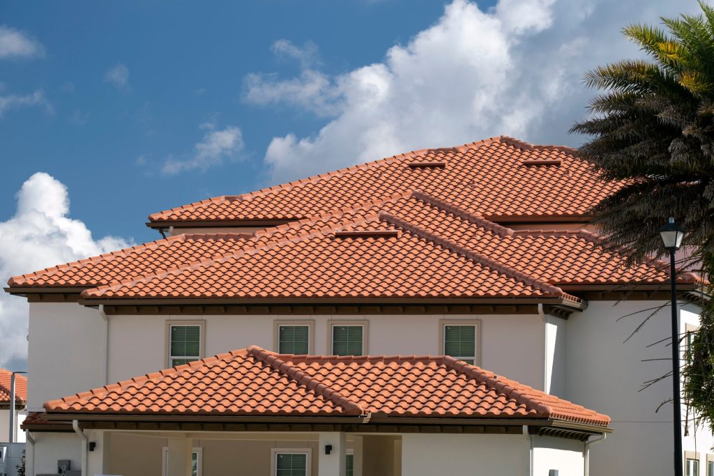 Terracotta tile roof on modern house